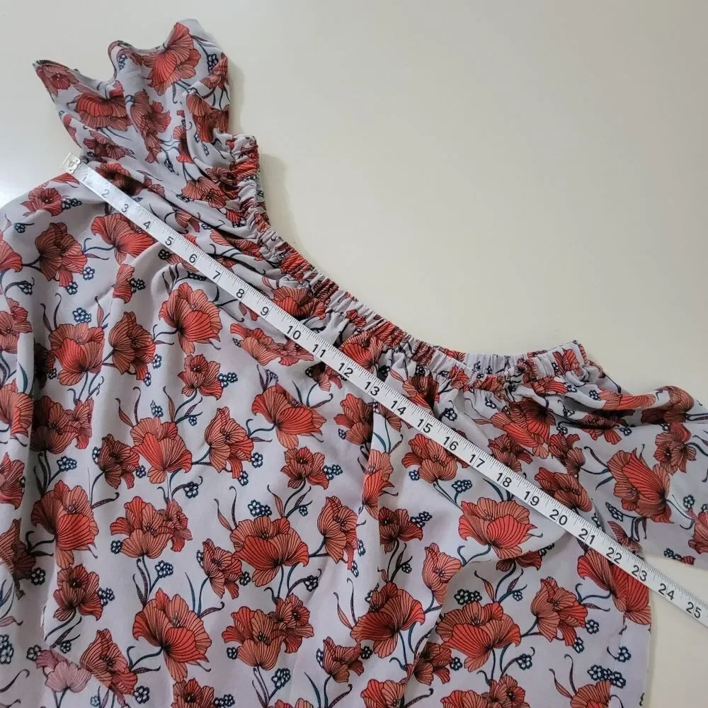 ASTR The Label Red Poppy Print Off Shoulder Crop Top Blouse - Picture 6 of 16